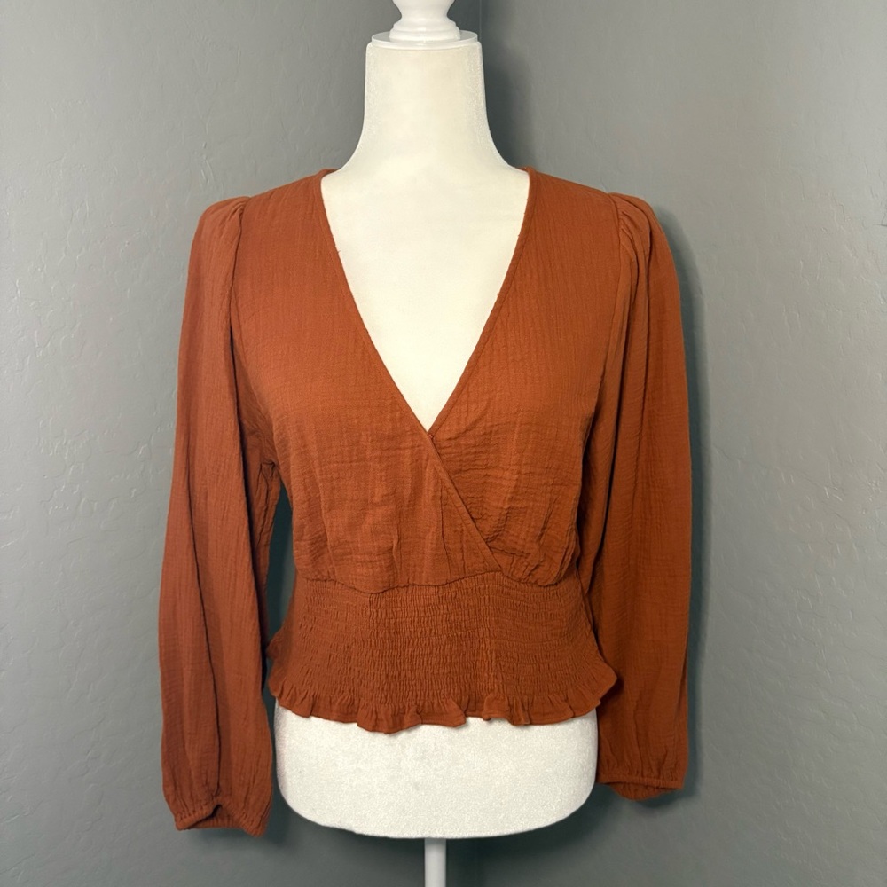 Madewell V-Neck Blouse Burnt Clay Size M